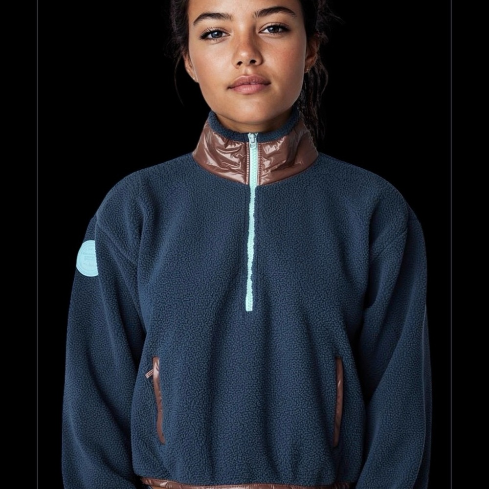 Fabletics Pullover Blue Rust 1/2 Zip Sherpa Jacket Women’s Large !!!!
